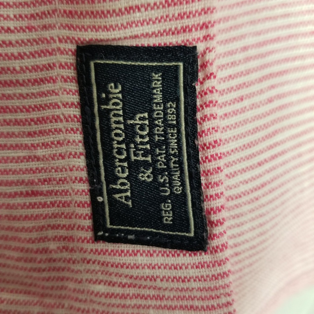 Abercrombie & Fitch Mens 100% Linen Long Sleeve Shirt Pink Stripe M Button Down - Picture 5 of 13